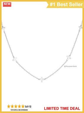 Rhodium on Sterling Silver Mini Horizontal Multi Cross Charms Necklace 17''